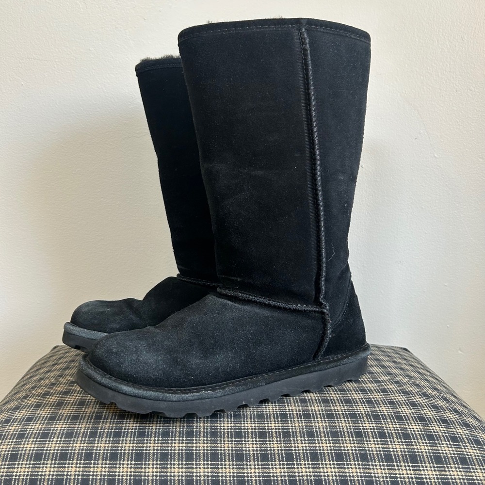 Bearpaw Boots Emma Tall Size 8‎ Black Suede Faux Fur Lined Winter Boot